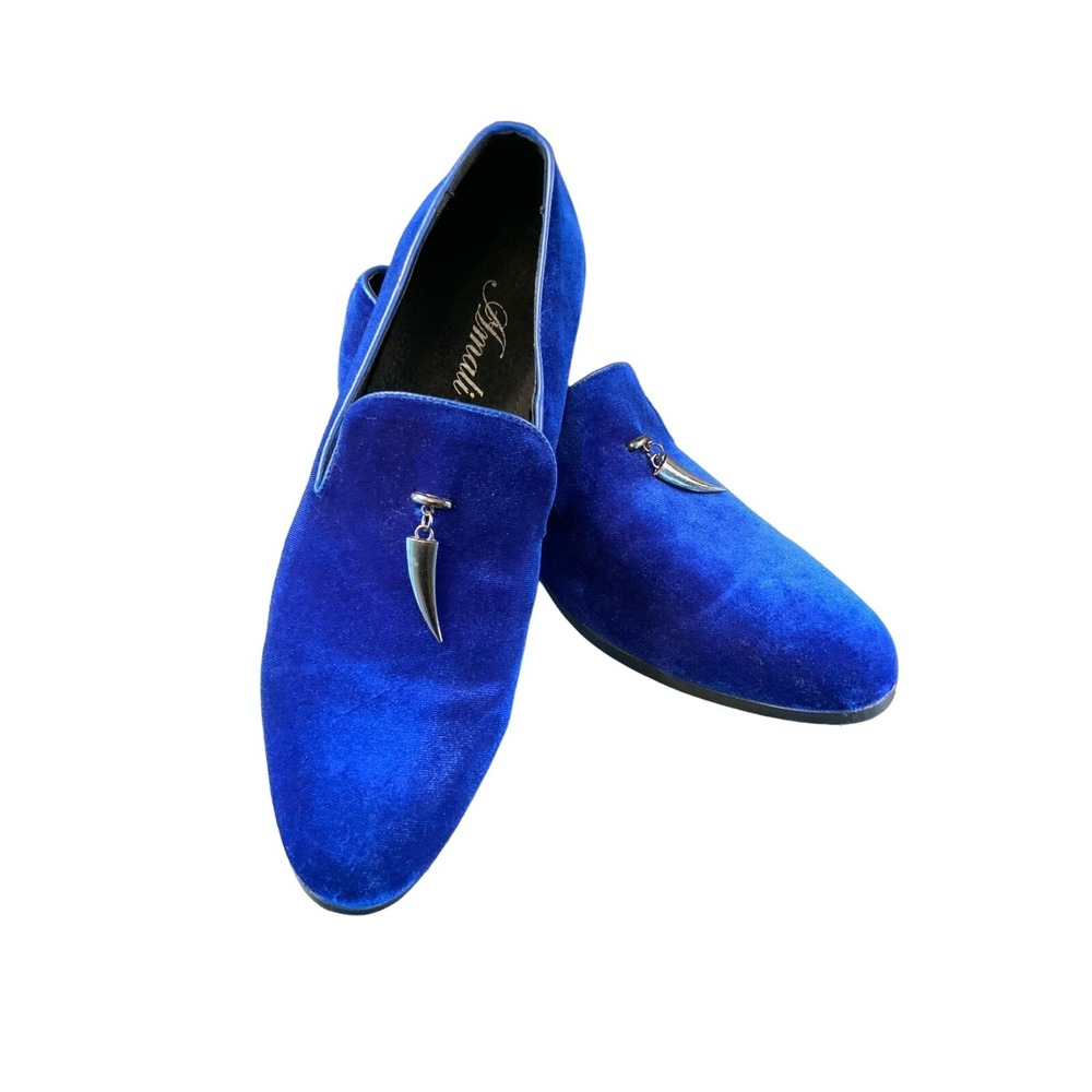 Amali Blue Velvet Slip On Heath-052 Smoking/Tuxedo Shoes Sz 8
